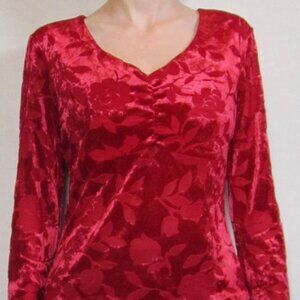 Vintage Red Velvet Floral Blouse